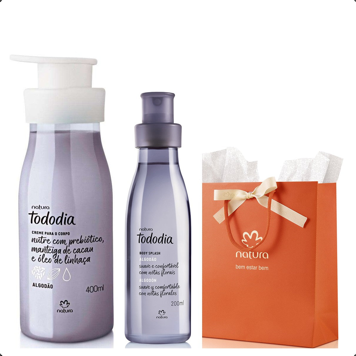 Presente Natura Tododia Algodão Creme + Body Splash + Sacola