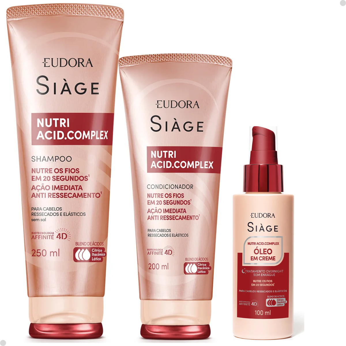 COMBO SIÀGE NUTRI ACID.COMPLEX: SHAMPOO 250ML + CONDICIONADOR 200ML + ÓLEO EM CREME
