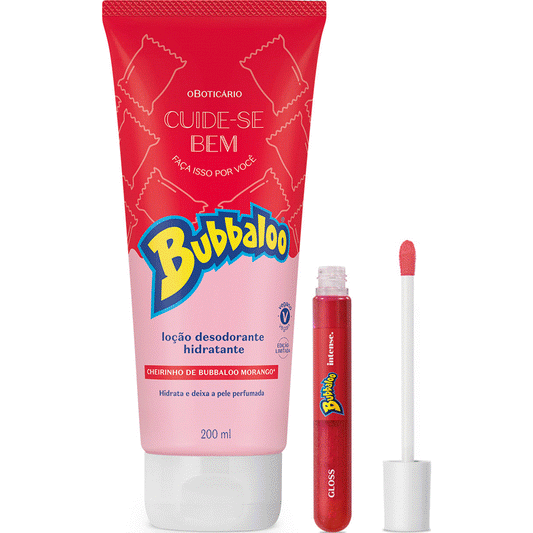 COMBO BUBBALOO MORANGO: GLOSS 5ML + LOÇÃO CORPORAL 200ML