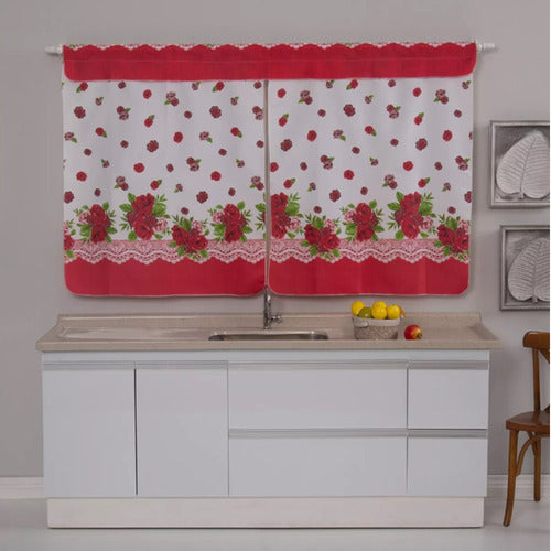 KIT JOGO DE COZINHA 8 PÇS C/ CORTINA PIA E JANELA ESTAMPADO