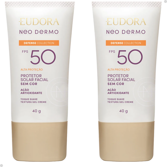 KIT 2 PROTETOR SOLAR FACIAL SEM COR NEO DERMO FPS 50 40G