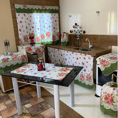 KIT JOGO DE COZINHA 8 PÇS C/ CORTINA PIA E JANELA ESTAMPADO