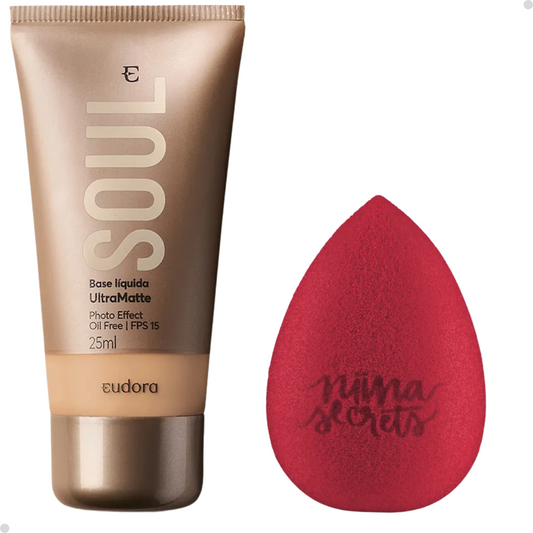 BASE LÍQUIDA SOUL ULTRA MATTE COR 25 25ML + ESPONJA NIINA