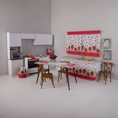KIT JOGO DE COZINHA 8 PÇS C/ CORTINA PIA E JANELA ESTAMPADO