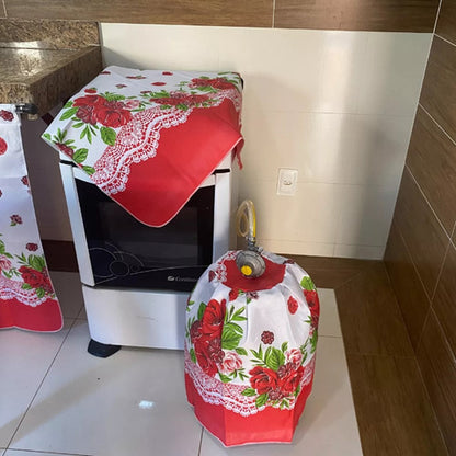 KIT JOGO DE COZINHA 8 PÇS C/ CORTINA PIA E JANELA ESTAMPADO