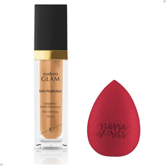 BASE LÍQUIDA GLAM SKIN PERFECTION COR 35 + ESPONJA NINNA