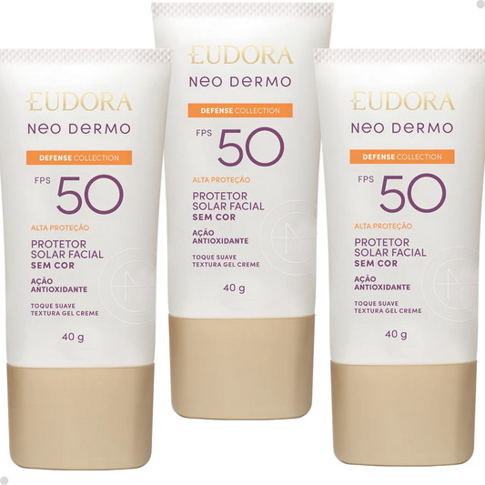 KIT 3 PROTETOR SOLAR FACIAL SEM COR NEO DERMO FPS 50 40G