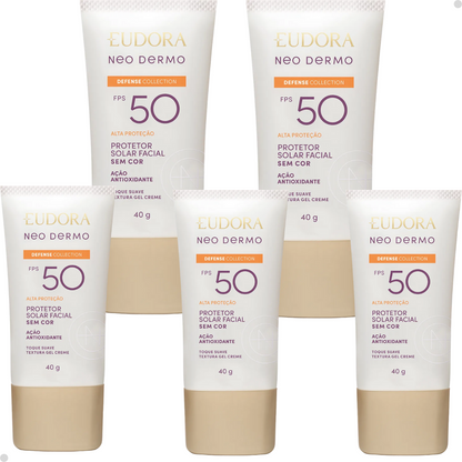 KIT 5 PROTETOR SOLAR FACIAL SEM COR NEO DERMO FPS 50 40G