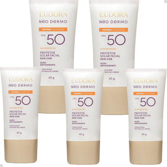KIT 5 PROTETOR SOLAR FACIAL SEM COR NEO DERMO FPS 50 40G