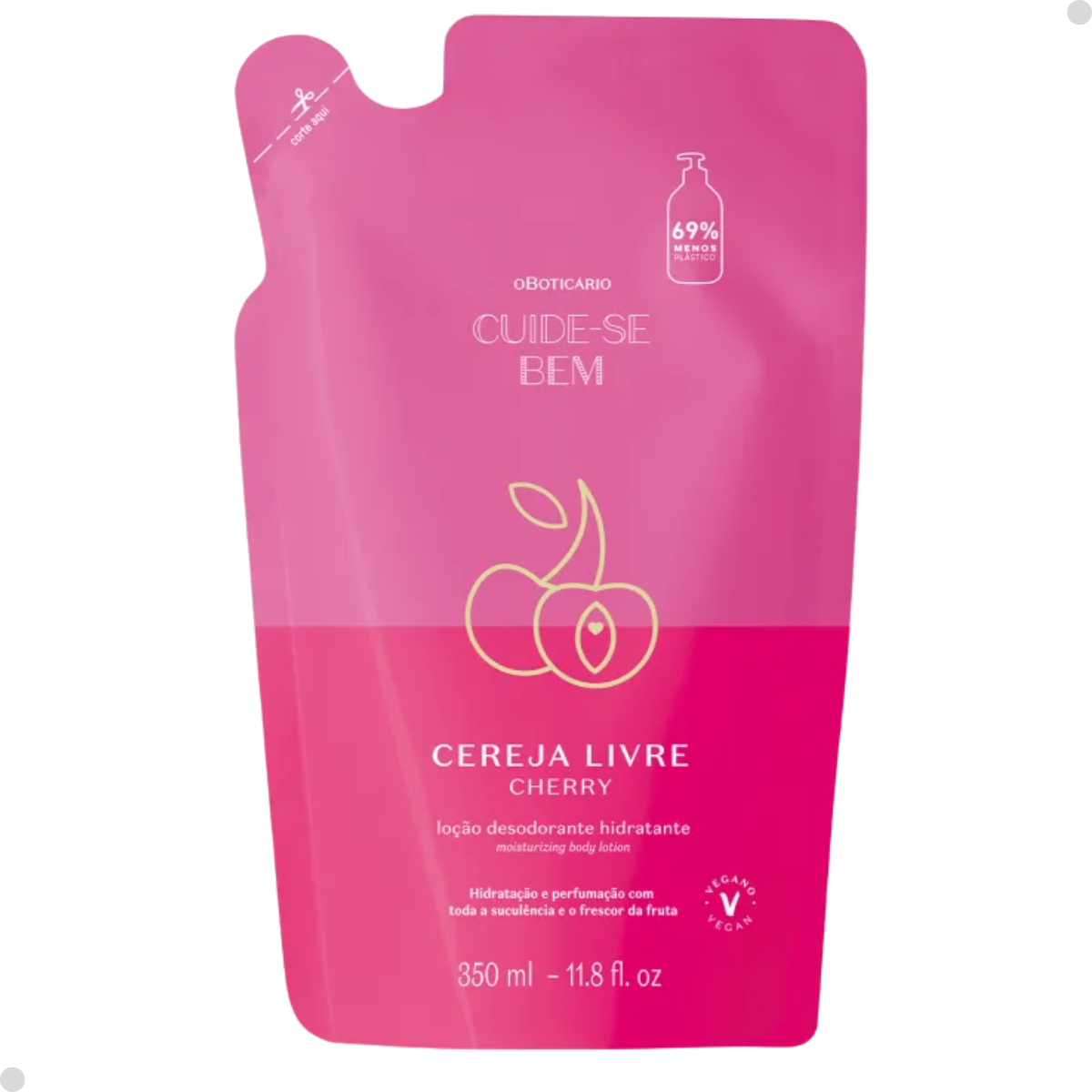 BOTICÁRIO REFIL LOÇÃO HIDRATANTE DESODORANTE CORPORAL CUIDE-SE BEM CEREJA LIVRE 350ML