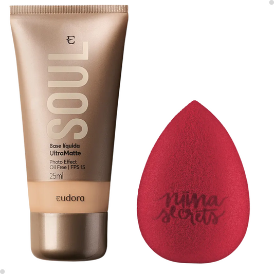 BASE LÍQUIDA SOUL ULTRA MATTE COR 10 25ML + ESPONJA NIINA