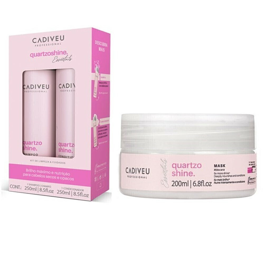 KIT CADIVEU ESSENTIALS QUARTZO SHINE SHAMP/COND 250ML MÁSCARA 200ML