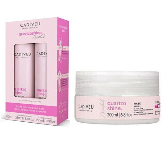 KIT CADIVEU ESSENTIALS QUARTZO SHINE SHAMP/COND 250ML MÁSCARA 200ML