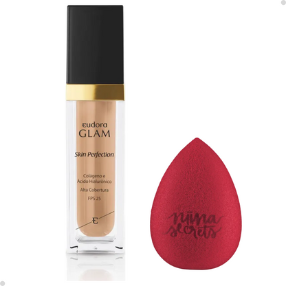 BASE LÍQUIDA GLAM SKIN PERFECTION COR 15 + ESPONJA NINNA