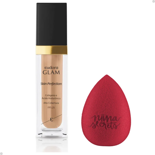 BASE LÍQUIDA GLAM SKIN PERFECTION COR 15 + ESPONJA NINNA