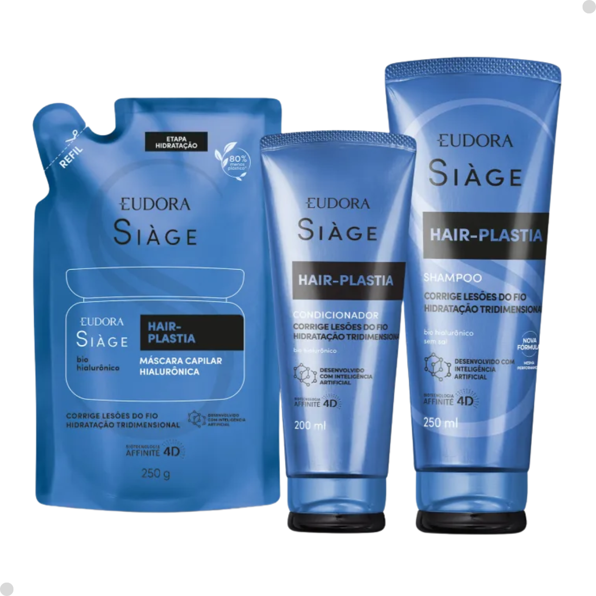 KIT HAIR PLASTIA-SHAMP 250ML + REFIL MÁSC 250G + COND 200ML
