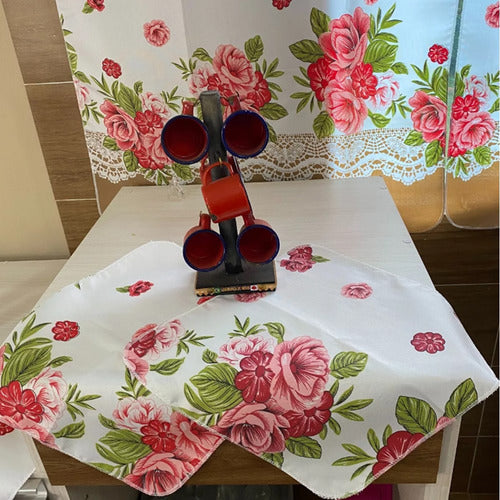 KIT JOGO DE COZINHA 8 PÇS C/ CORTINA PIA E JANELA ESTAMPADO
