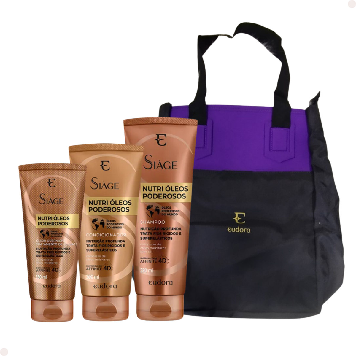 KIT SIÀGE NUTRI ÓLEOS PODEROSOS SHAMPOO + CONDICIONADOR + ELIXIR + BOLSA